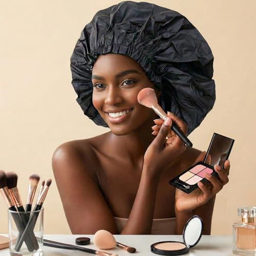 DONNA Super Jumbo Shower Cap – Comfortable Elastic Band, 100% Waterproof Hair Cap for Long Hair, Braids & Thick Styles, Reusable Big Shower Cap for Women, Keeps Hair Dry & Protected, NAVY - color: NAVY