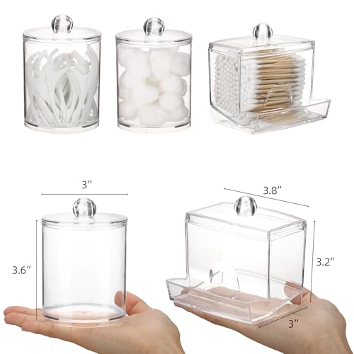 Tbestmax Qtips Dispenser Bathroom Container, 10/12 oz Big Cotton Ball Holder, Clear Plastic Apothecary Jar Organizer for Storage Cotton Swab, Floss Picks - color: 12oz&10oz Clear
