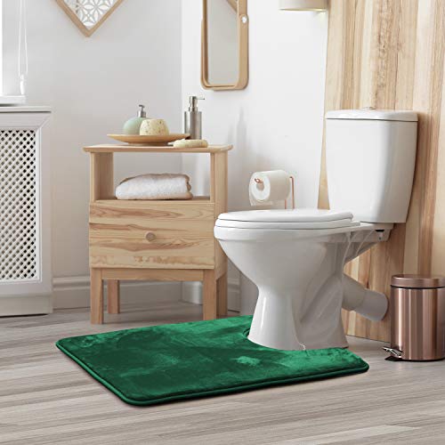 Clara Clark Bathroom Rugs, Velvet Memory Foam Bath Mat, Non-Slip, Machine Washable Bath Rugs - Dries Quickly, Ultra Soft Plush Bath Mats for Bathroom, 20 x 24, Hunter Green - color: Hunter Green, style: Contour