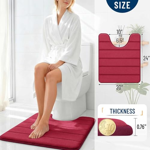 OLANLY Memory Foam Toilet Rugs U Shaped 24x20, Super Soft Absorbent Contour Bath Rugs, Quick Dry, Machine Washable Toilet Mat, Bathmat Floor Carpet, Bathroom Home Decor Accessories, Burgundy - color: Burgundy, size: 24" X 20" Contour Rug