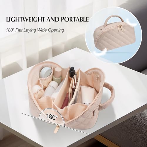 honitty Makeup Bag, Quilted Makeup Bag, Puffy Travel Make up Bags, Cosmetic Organizer Bag, Waterproof Toiletry Bag for Women - color: Khaki