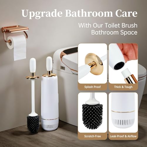 Toilet Brush and Holder Set,Luxury Toilet Brush & Sleek Stand, High-End Modern Silicone Toilet Brush Set, Non-Scratch Hygienic, Odor-Free Design - Easy to Clean (Matte Grey + Silver, B),Father's Day - color: Matte Grey + Silver