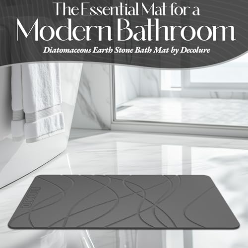 DECOLURE Stone Bath Mat Large, Quick Dry & Non-Slip Diatomaceous Earth Shower Mat for Bathroom, Luxurious & Easy to Clean Diatomite Stone Mat for Bathroom, Kitchen, High Density (Large, Grey) - size: 26" x 17" (Rectangular)