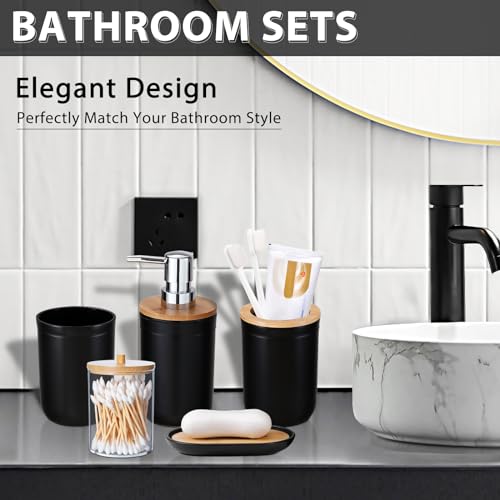 iMucci Bathroom Accessories Set 5Piece Black Bathroom Sets, Toothbrush Holder, Toothbrush Cup, Lotion Soap Dispenser, Soap Dish and Qtip Holder Bathroom Decor - style: Black