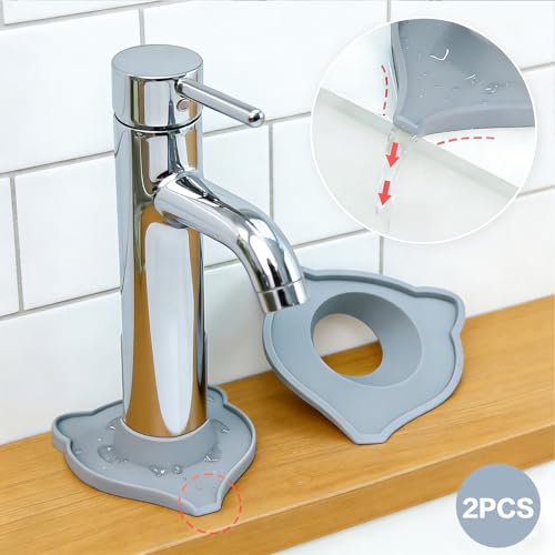 Compact Silicone Kitchen Sink Faucet Splash Proof Mat, Tap Water Diversion Splash Guard Drain Pad(Light Grey,2PCS) - color: LightGreyx2