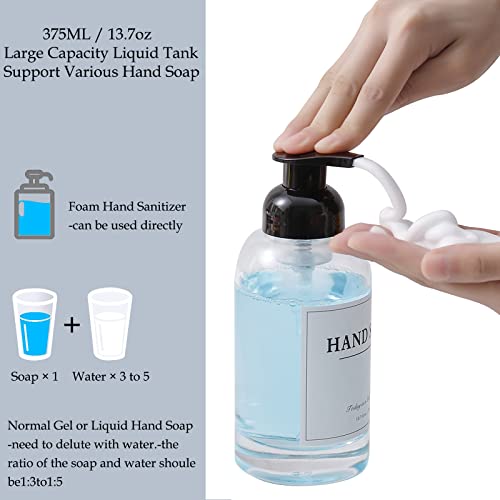rejomiik Foaming Soap Dispenser Thick Glass Foam for Bathroom or Kitchen Sink, 12.7 oz Clear Pump Bottles for Hand soap, Body Wash, Black 2 Pack - color: Clear