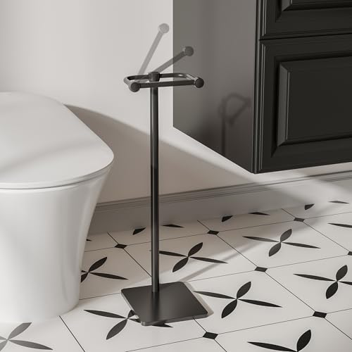 RUACQ Toilet Paper Holder Stand, Bathroom Toilet Paper Roll Holder Free Standing, Toilet Tissue Holder Stand with Post Pivoting Design, Stable Weighted Base, SUS304 Stainless Steel (Matte Black) - color: Matte Black, size: Free Standing