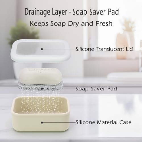 AIDIMMING Leak Proof Silicone Travel Soap Case with Clear Lid & Drain Pad, Compact Bar Soap Container, Portable Soap Holder for Standard Bar Soap & Handmade Soap, Travel Camping Gym (Clear&Offwhite) - color: Clear&offwhite