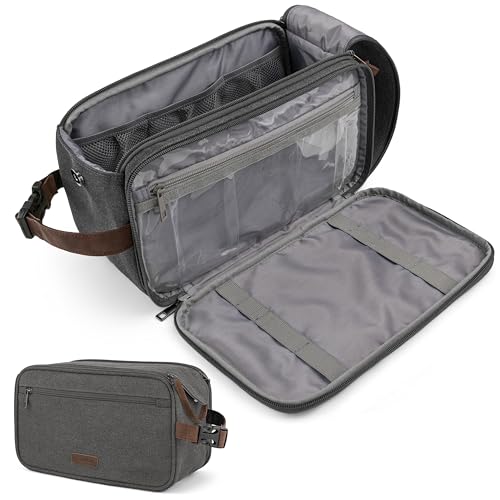 PAVILIA Toiletry Bag for Men, Canvas Dopp Kit, Travel Essentials Organizer, Water-Resistant Shaving, Grooming Kit, Large Hanging Bathroom Accessories Cosmetic Bag, Grey - color: Grey, size: Extra Large (12.5x6x7)