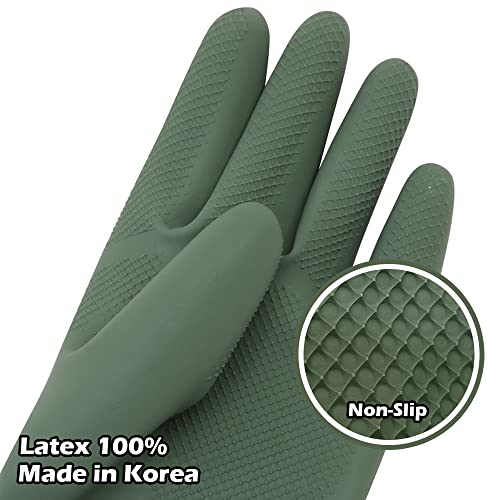 HOMSSEM Dishwashing Gloves - 2 Pairs Premium Rubber Gloves for Cleaning - Urban Gray, Green, Blue - color: Blue + Green - Large