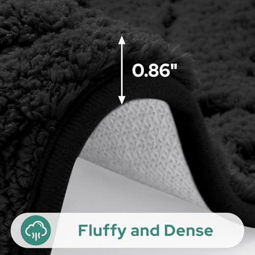 HOMEIDEAS Black Bathroom Rug Set 2 Piece, Soft Microfiber Tufted Bath Mats, Super Absorbent Non Slip, Machine Washable Bathroom Rugs for Tub, Shower and Floor, 20" x 32" Plus 16" x 24" - color: Black
