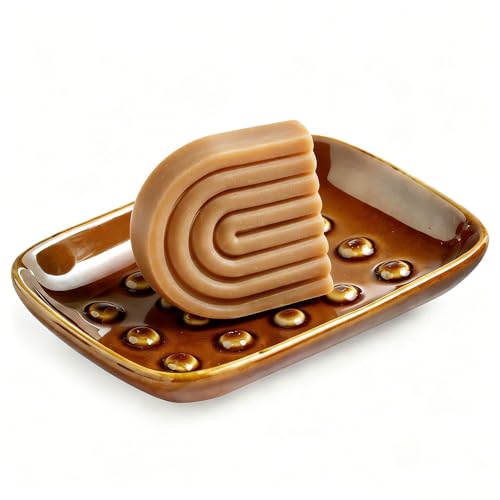 Miamolo Soap Dish for Shower, Ceramic Soap Dish for Bar Soap Sponge, Soap Holder Saver Tray for Bath Kitchen Sink Bathtub, Farmhouse Decor, Raised Pattern - Keep Soap Dry, Dark Brown - color: Dark Brown, size: Floating Point Design