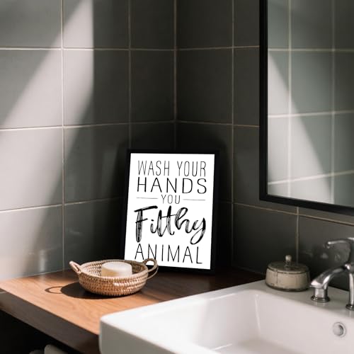 Urmoya Funny Quote Sign Black and White Bathroom Decor Wall Art 8x10 in | Wood frame, Rustic sign decoration art prints, Minimalist wall art, Ready to hang, for bathroom toilet kitchen restroom - color: Letter, size: 10"L x 8"W