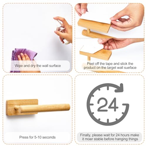 Maxcheck 2 Pcs Bamboo Toilet Paper Holder Wall Mounted Bathroom Towel Holder Wood Towel Rack Toilet Paper Holder and Towel Holder Set Wood Towel Bar Towel Hanger for Kitchen Living Room Bedroom