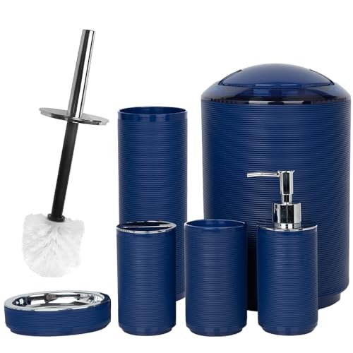 CERBIOR Bathroom Accessories Set 6 Piece Bath Ensemble Includes Soap Dispenser, Toothbrush Holder, Toothbrush Cup, Soap Dish for Decorative Countertop and Housewarming Gift (Blue) - style: Blue