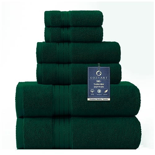 COZYART Dark Green Bath Towel Set 6Pcs, Turkish Cotton Hotel Soft Absorbent Thick Bathroom Towel Sets of 6 with 2 Large Bath Towels, 2 Hand Towels, 2 Washclothes, 650 GSM - color: Green- Dark Green, size: 6 Piece Towel Set