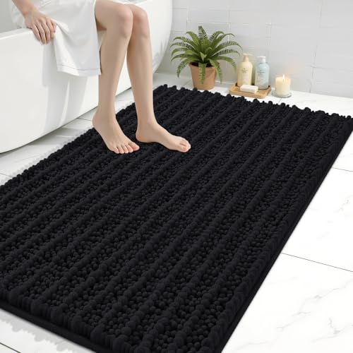 Arotive Luxury Large Bathroom Rugs 40x32, Extra Soft Thick Absorbent Shaggy Chenille Bath Rugs, Machine Wash Dry, Bath Mats for Bathroom Floor, Tub and Shower, Home Decor Accessories, Black - color: Black, size: 40" X 32"