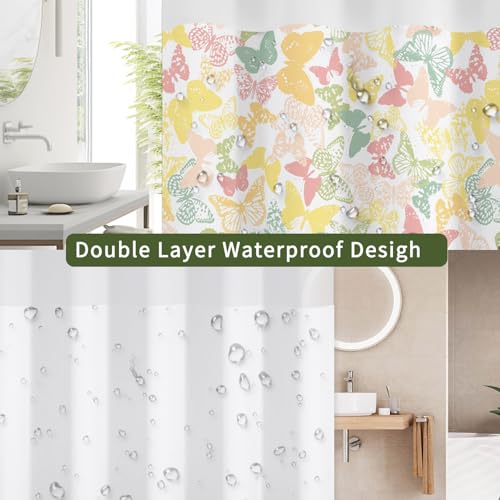 Butterfly No Hook Shower Curtain with Snap in Liner Set 71x74 in | Boho Modern Abstract Pastel Colorful Cute Butterfly Girly Shower Curtain for College Dorm Hotel Apartment Bathroom Bathtub - color: Boho Butterfly