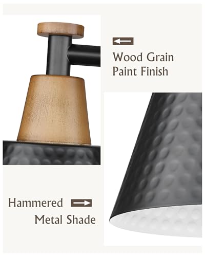 FEMILA Wall Sconces Set of 2, 1-Light Matte Black Bathroom Light Fixtures, Modern Single Vanity Light Wall Lamp with Hammered Metal Shade, 4FG59B-2 BK - color: Matte Black, size: 6", 2 pack