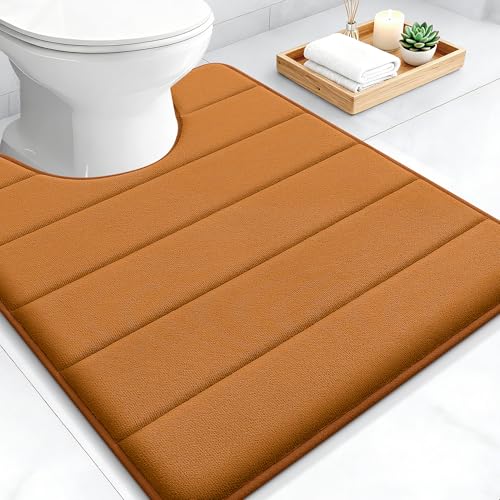 OLANLY Memory Foam Toilet Rugs U Shaped 24x20, Super Soft Absorbent Contour Bath Rugs, Quick Dry, Machine Washable Toilet Mat, Bathmat Floor Carpet, Bathroom Home Decor Accessories, Ochre - color: Ochre, size: 24" X 20" Contour Rug