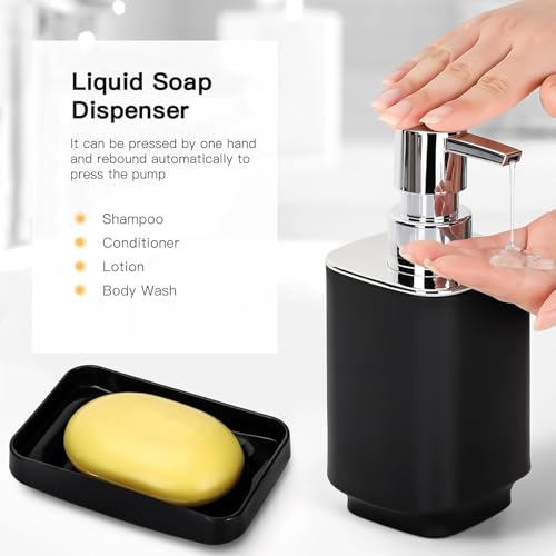 Bathroom Accessory Set 6 Piece Bathroom Accessories Set with Toothbrush Holder&Cup,Soap Dispenser& Dish,Toilet Brush Holder,Trash Can Plastic Gift Set for Bathroom Decorative Countertop (Black - color: Black