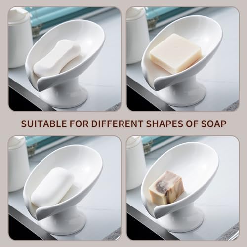 Agyiuns Soap Dish, Soap Holder Self Draining Leaf Shape Soap Dishes，White Ceramic Draining Soap Tray for Shower, Bathroom Sink, Kitchen (Large Size-White, 1) - color: Large Size-white