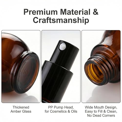 3 Pcs 30ml 1oz Amber Glass Travel Bottles for Toiletries Leakproof Cosmetic Cream Pump Bottles Lotion Dispenser Bottle Soap Dispenser with Black Pump for Essential Oil Cream Lotion Shampoo