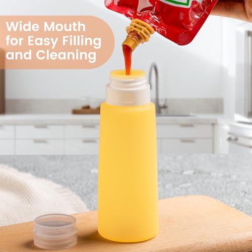 MICEBAY Condiment Squeeze Bottles for Sauces, 6-oz Mini Silicone Salad Dressing Container to Go with Reusable Sandwich Bag, Leakproof Sauce Bottle for Lunch Box, 4 Pack, Candies - color: Candies, size: 6 OZ