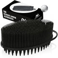 Avilana Silicone Body Scrubber for Shower – SGS Certified Food Grade Dual Sided Bath Brush, Gentle Exfoliating Silicone Loofah Alternative, Sensitive Skin Body Brush (Black-Silver, Scalp) - color: Black-silver, size: Scalp