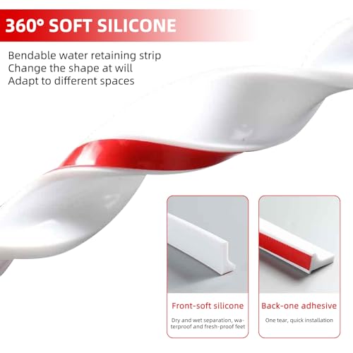 Flexible Shower Threshold Water Dam, Self Adhesive Silicone Water Barrier, Bathroom and Kitchen Water Strip, Shower Splash Guard for Dry and Wet Separation, 78inch, White - color: White, style: 78Inch