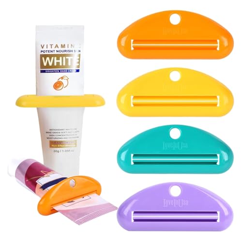 LOVEINUSA Toothpaste Tube Squeezer Dispenser, 4 PCS Tooth Paste Clips | Hanging Roller Squeezer Holder for Saving Toothpaste, Facial Cleanser Creams Paint, Assorted Colors - color: Multicolors-3