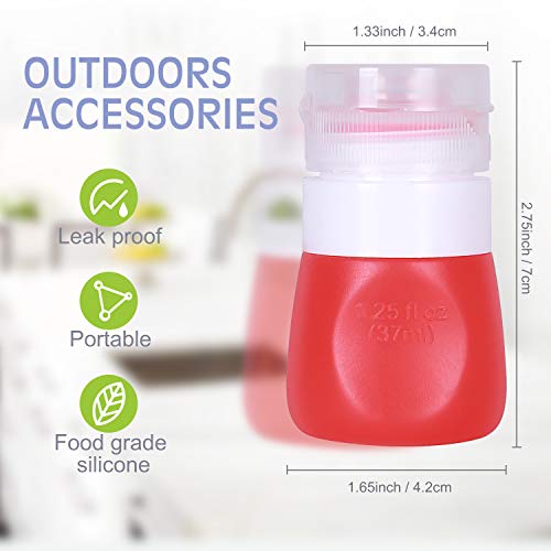 PuGez Salad Dressing Container to Go, Mini Food Condiment Portable Storage Squeeze Bottles for Ketchup/Sauces, Leak Proof, Leak-Resistant, 5 Pack with Cleaning Brush (1.3oz, 37ML)