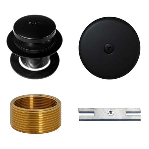Westbrass A931K-62 Universal 1-3/8" Fine Thread Tip-Toe Bathtub Drain Plug Trim Set with One-Hole Overflow Faceplate and 1-1/2" Adapter Bushing, Matte Black - color: Brass