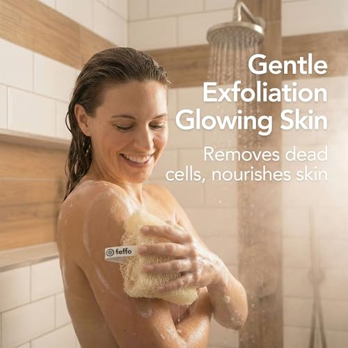 Loofah Sponge for Body Scrub, Exfoliating Body Scrubber & Loofah with Handle, Exfoliating Pads, Loofah for Women, Men & Kids (2 Count,1 Pack, Natural Cut) - color: Natural