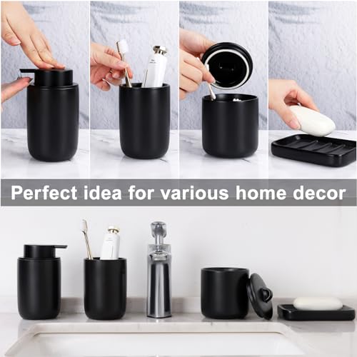 BosilunLife Ceramic Bathroom Accessories Sets Complete Bathroom soap Dispenser and Toothbrush Holder Set (Black-Liquid) - color: Smooth-black-liquid