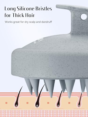 HEETA Scalp Massager Hair Growth 2-Pack, Silicone Scalp Scrubber Shampoo Brush for Exfoliation Dandruff Removal Head Massage Stress Relax, Wet & Dry Use for Women Men Hair Care, Wheat Straw Material - color: Dark Grey & Beige