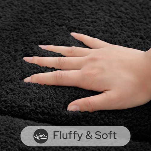 HOMEIDEAS Black Bathroom Rugs Sets, 2 Piece Small Bathroom Rugs, Soft, Absorbent Microfiber Mats, Machine Washable Bath Mats for Shower Room, Bathtub, Kitchen (20" x 32" + 16" x 24") - color: Black
