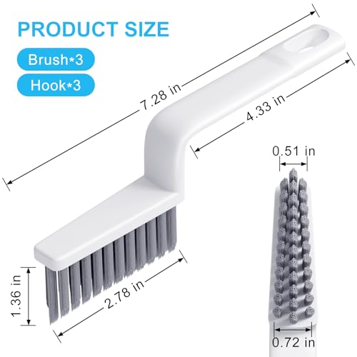 MIXVOVA V-Shaped Grout Cleaner Brush, 3 Pcs Grout Brushes for Tile Floor, Handheld Grout Cleaning Brushes Set with 3 Hooks for Shower, Bathroom, Kitchen, Home Use, Stiff Bristle
