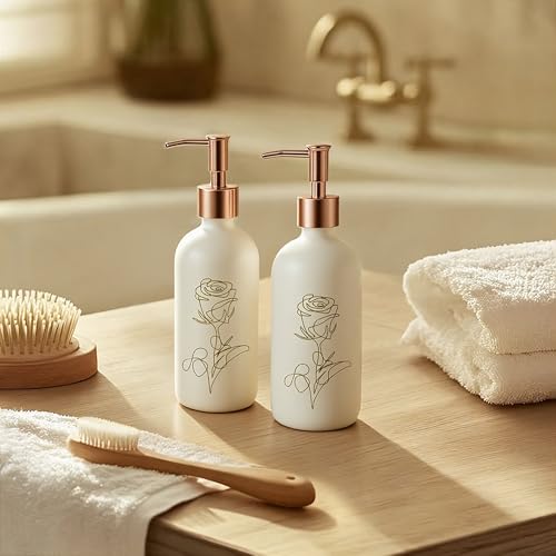 Kitchen Soap Dispenser Set, 17oz Glass Hand Soap/Dishwasher Bottles with Plastic Pump, refillable, Suitable for Kitchen Countertops, 2-Pack