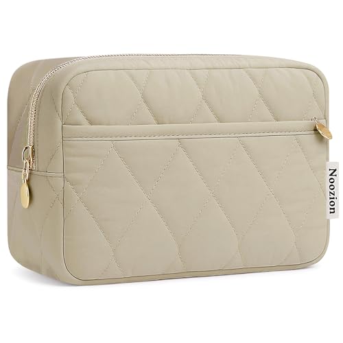 Noozion Makeup Bag Travel Toiletry Bag, Puffy Padded Cosmetic Bag for Women, Makeup Organizer Case, Wide-open Pouch Purse, Travel Essentials - color: Camel 2