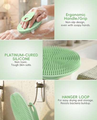 2 Pack Soft Silicone Body Scrubber, Exfoliating Skin Massage Shower Brush | Body Wash Bath Dry Skin Brushing Glove Loofah, Fit for Sensitive and All Kinds of Skin(Mint+Blue) - color: Blue+mint