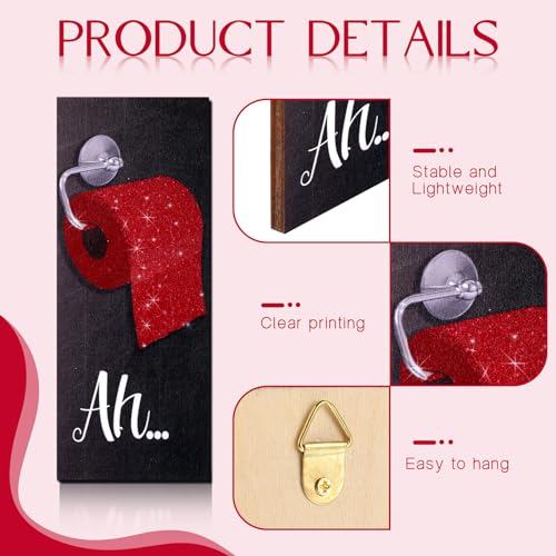 Chinco 4 Pcs Women Funny Wall Art Bathroom Decor 9.84 x 3.94 x 0.2 Inch Glam Bathroom Wall Decor Modern Women Funny Bath Wood Hanging Decoration for Home(Red) - color: Red