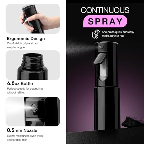 Hommtina Detangling Brush Set with Curly Hair Spray bottle, Bottle Brush Set for Women and Kids Curly Hair (3 PCS, Black+Purple) - color: 3 PCS, Black+Purple, size: 3 PCS