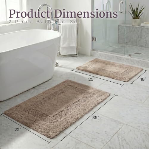 Bathroom Rugs - 2-Piece Cotton Bathroom Mat Set - Machine Washable Bath Mats for Washroom, Kitchen, or Laundry Room by Lavish Home (Taupe) - color: Taupe