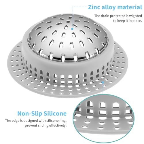 Aluvor Bathtub Drain Hair Catcher Shower Drain Cover Sink Drain Protector | Bathroom Sink & Bathtub Drain Strainer for Pop-Up & Regular Drains, Silver Grey - size: Tall Large-Silver Grey