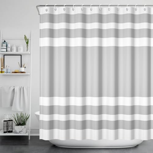 60x72inch Gray and White Stripes Shower Curtain Casual Style Relaxing Spa Horizontal Stripe Texture Design Modern Home Bath Curtain for Bathroom Bathtubs Decoration with Hooks - color: Gray White, size: 60"W x 72"L (Pack of 1)