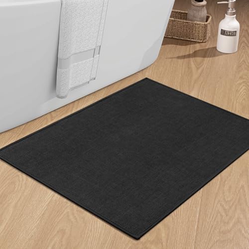 chakme Bathroom Rugs Mat 36x25, Ultra Thin Non Slip Bath Mat Large Quick Dry Absorbent Bath Mat for Bathroom Floor, (Black, 36"x25") - color: Black, size: 2' x 3' (Rectangular)
