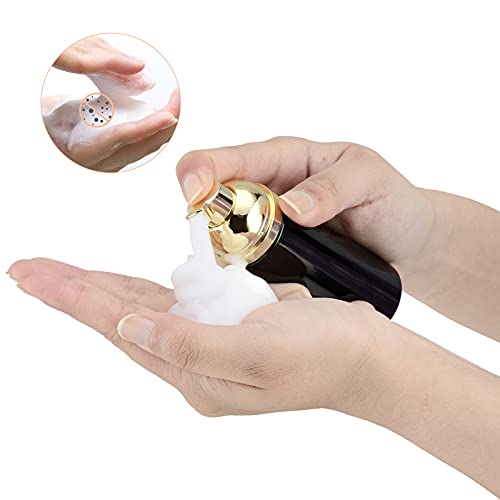 Travel Foam Pump Bottle - 2oz Small Size Foaming Hand Soap Dispenser - Mini Portable Mousse Lash Shampoo Kit Container for Hair - Empty Leak Proof Plastic Gold &Black Foamer 3Pack - color: Rj-u8b7-3upw