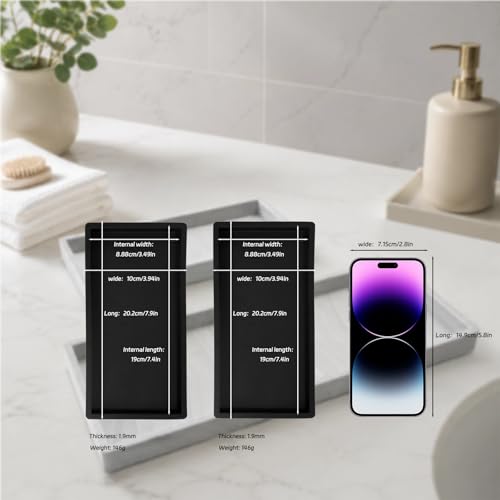 BBK Bathroom Vanity Tray 7.8 in - 2 Pack(Small) Silicone Bathroom Tray for Counter, Perfume Key Trinket Ring Tray, Decor Soap Dispenser Countertop Tray for Kitchen Sink Organization (Black) - color: Black (2-pack Small)