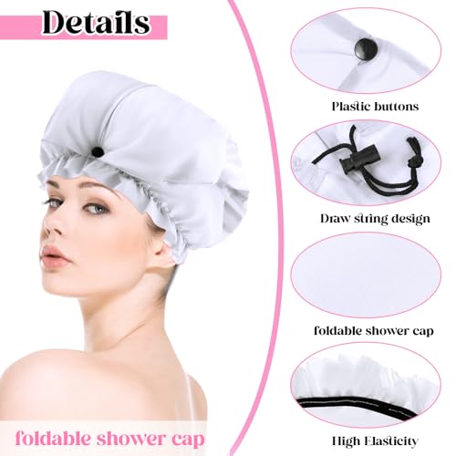 2 Pcs Large Shower Cap for Braids, Extra Long Shower Cap for Women Long Hair & Locs, Waterproof Hair Bonnets for Dreadlocks Drawstring Bath Caps for Women & Men (White, Polka Dots) - color: White, Polka Dots